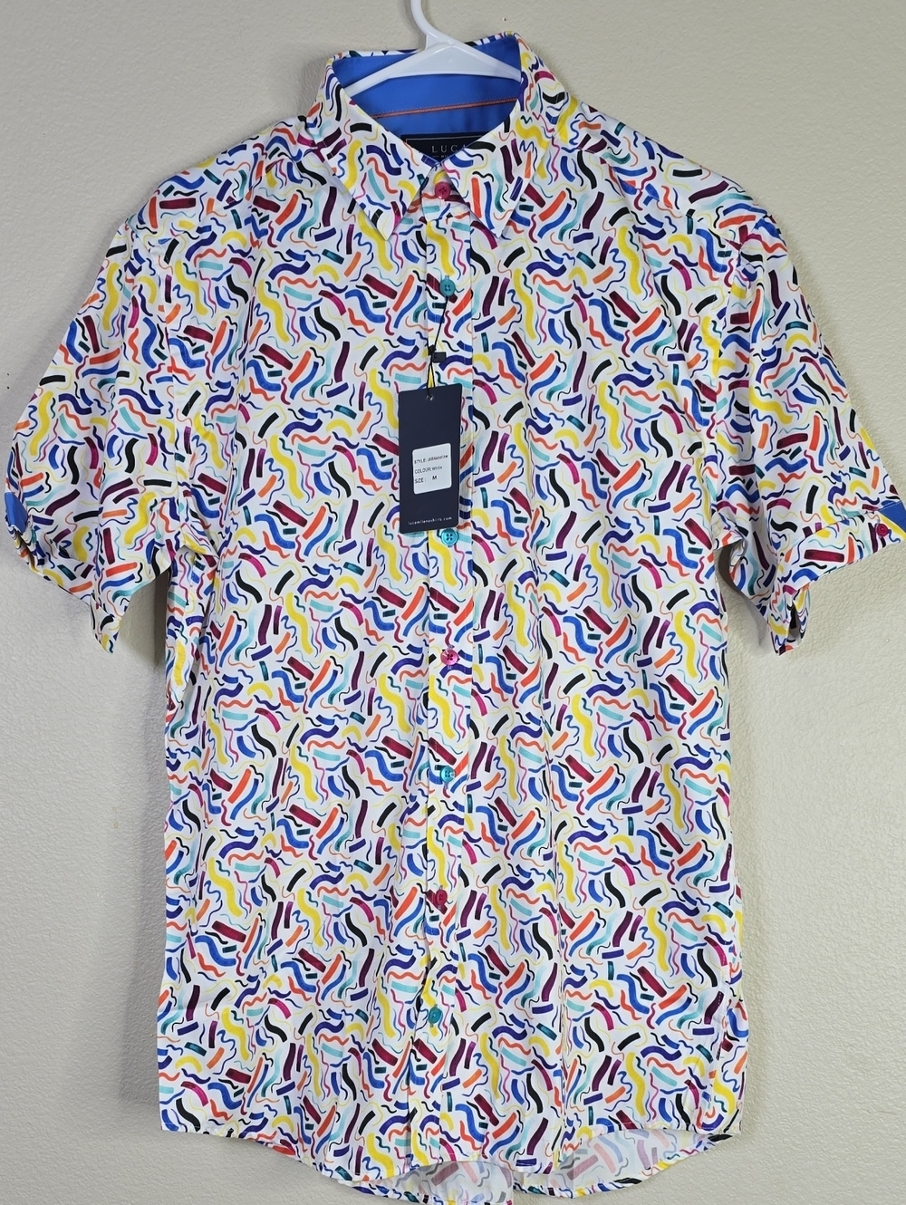 Luca Milano Abstract Lines Short-Sleeve Button-Down Shirt Size M NWT.